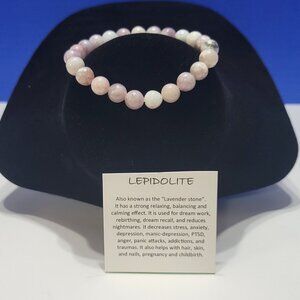 Vintage Natural Lepidolite Lavender Beaded Bracelet for Stress Relief